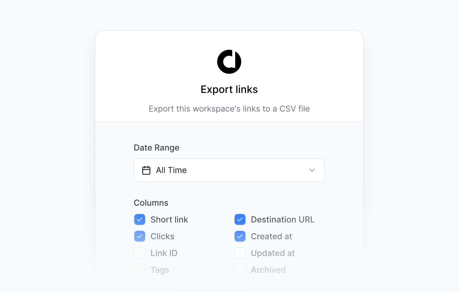 Select the date range for the links you want to export