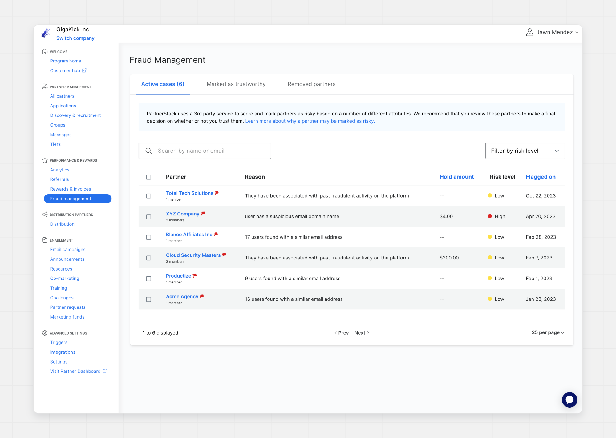 PartnerStack Fraud Management Dashboard