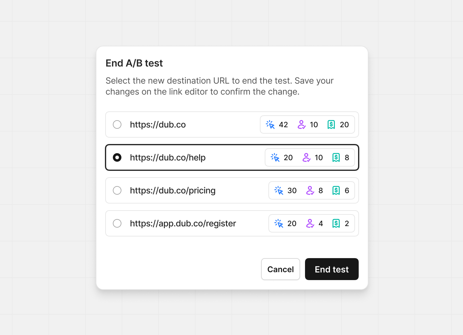 Select the destination URL