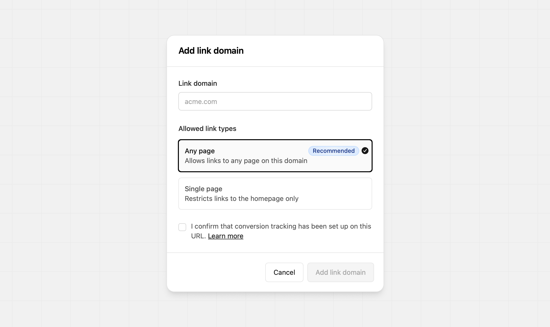 Adding link domain