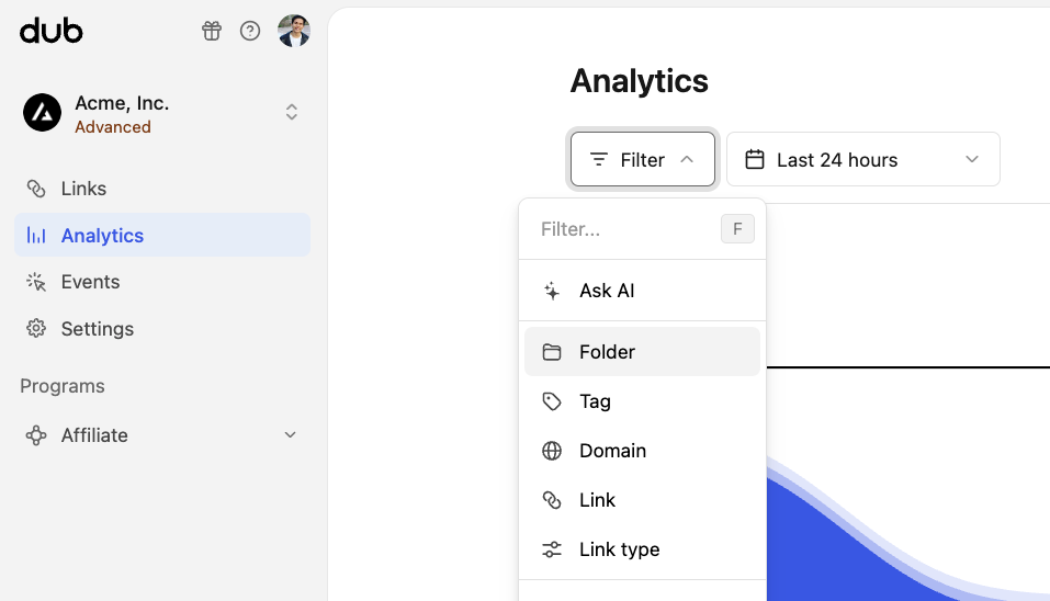 Analytics filter dropdown folder