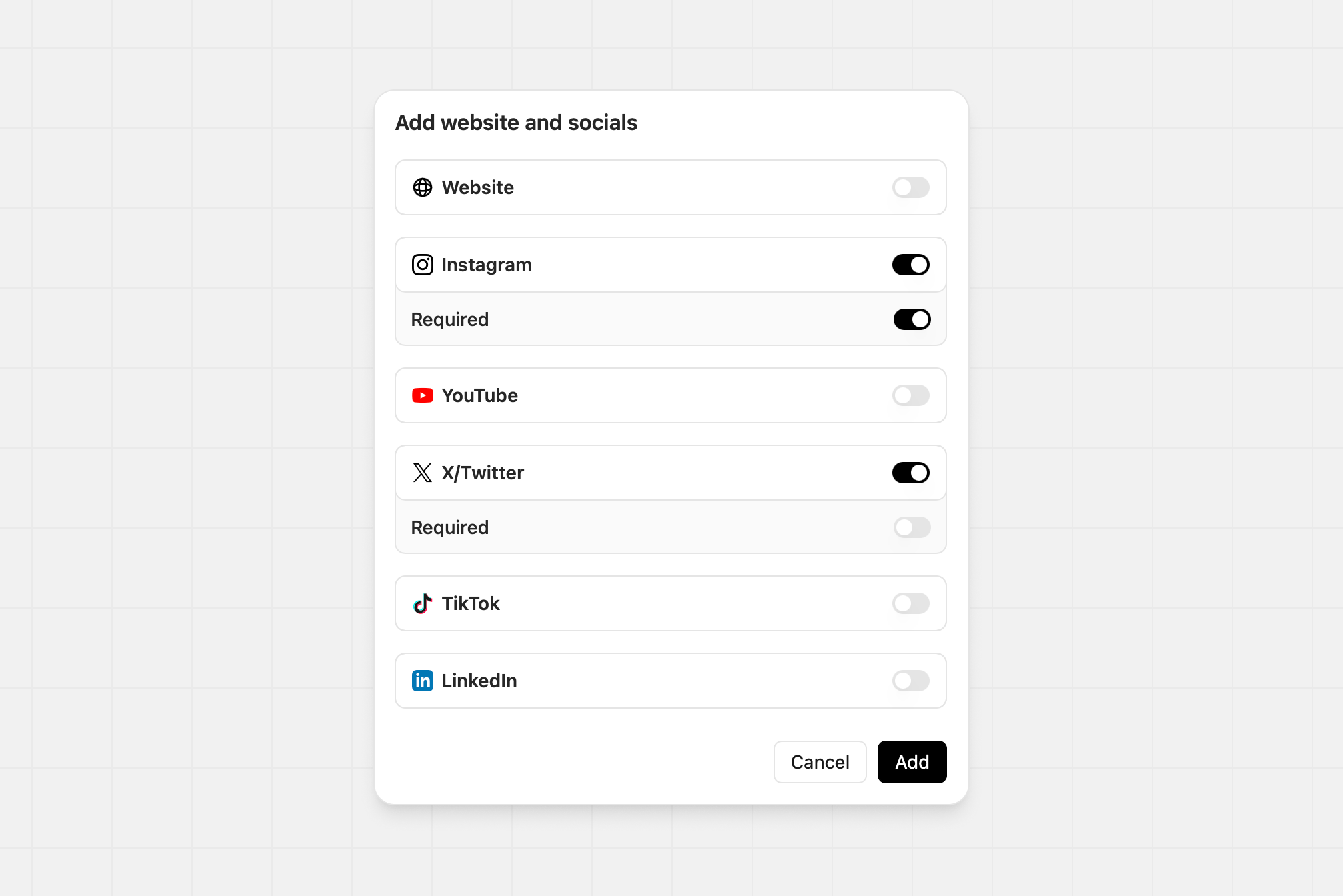 Adding website and social inputs
