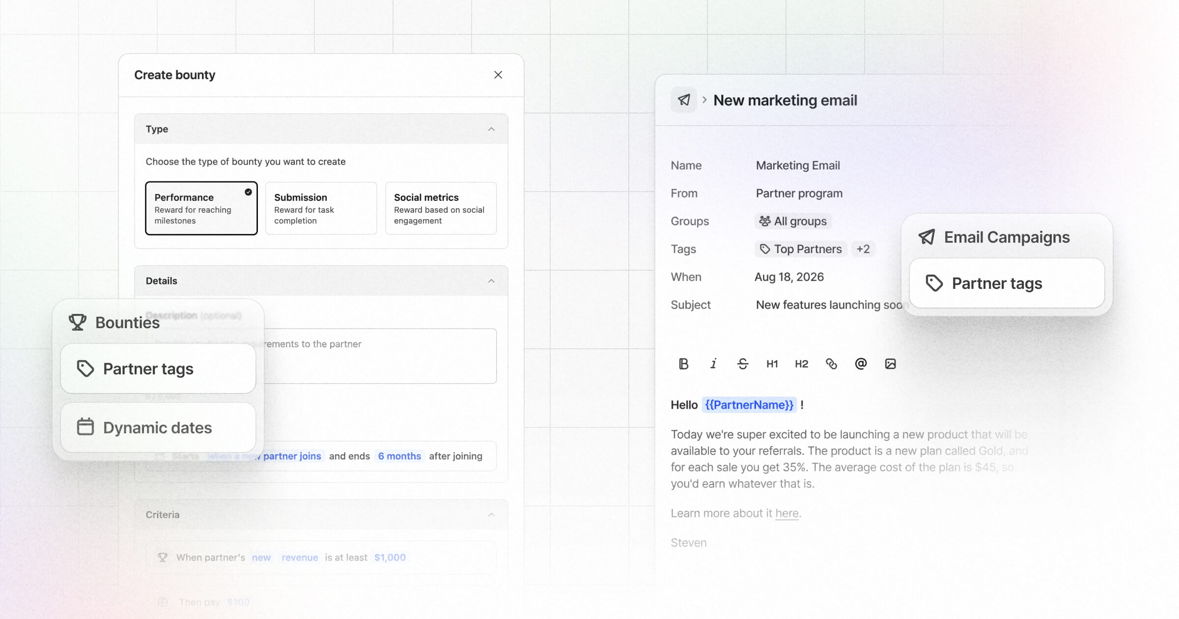 Improvements to bounties and email campaigns