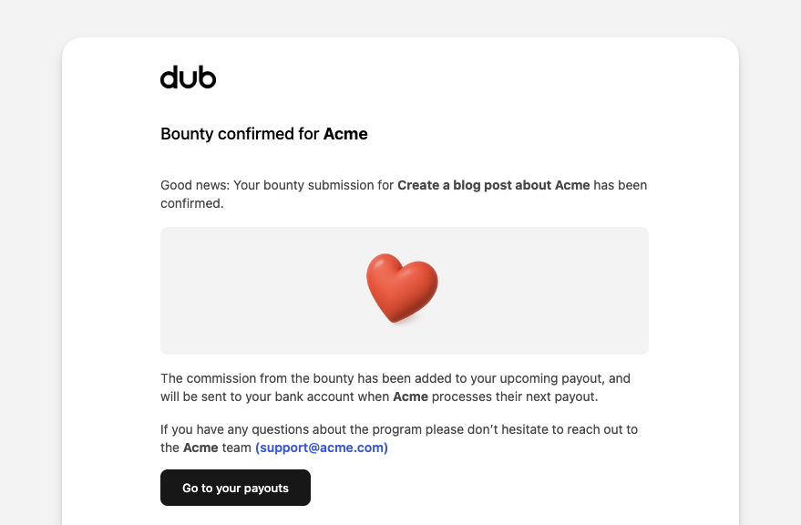Bounty approved email