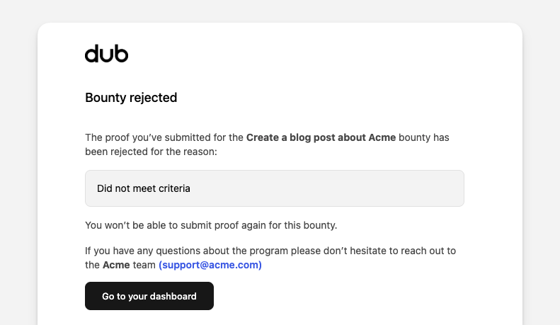 Bounty rejected email