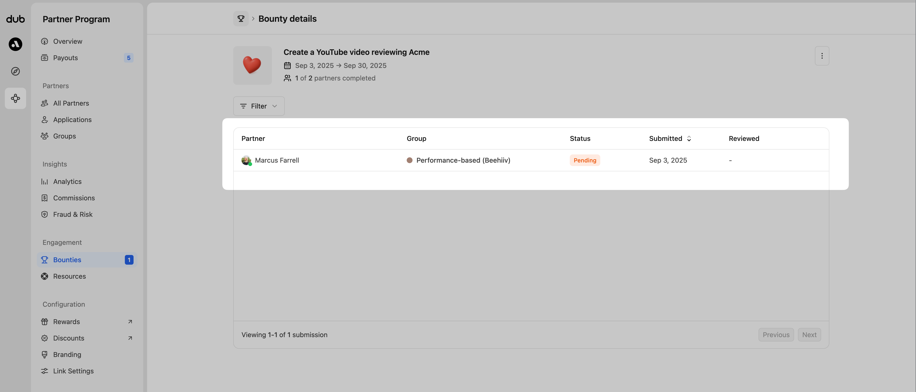 Bounty review table