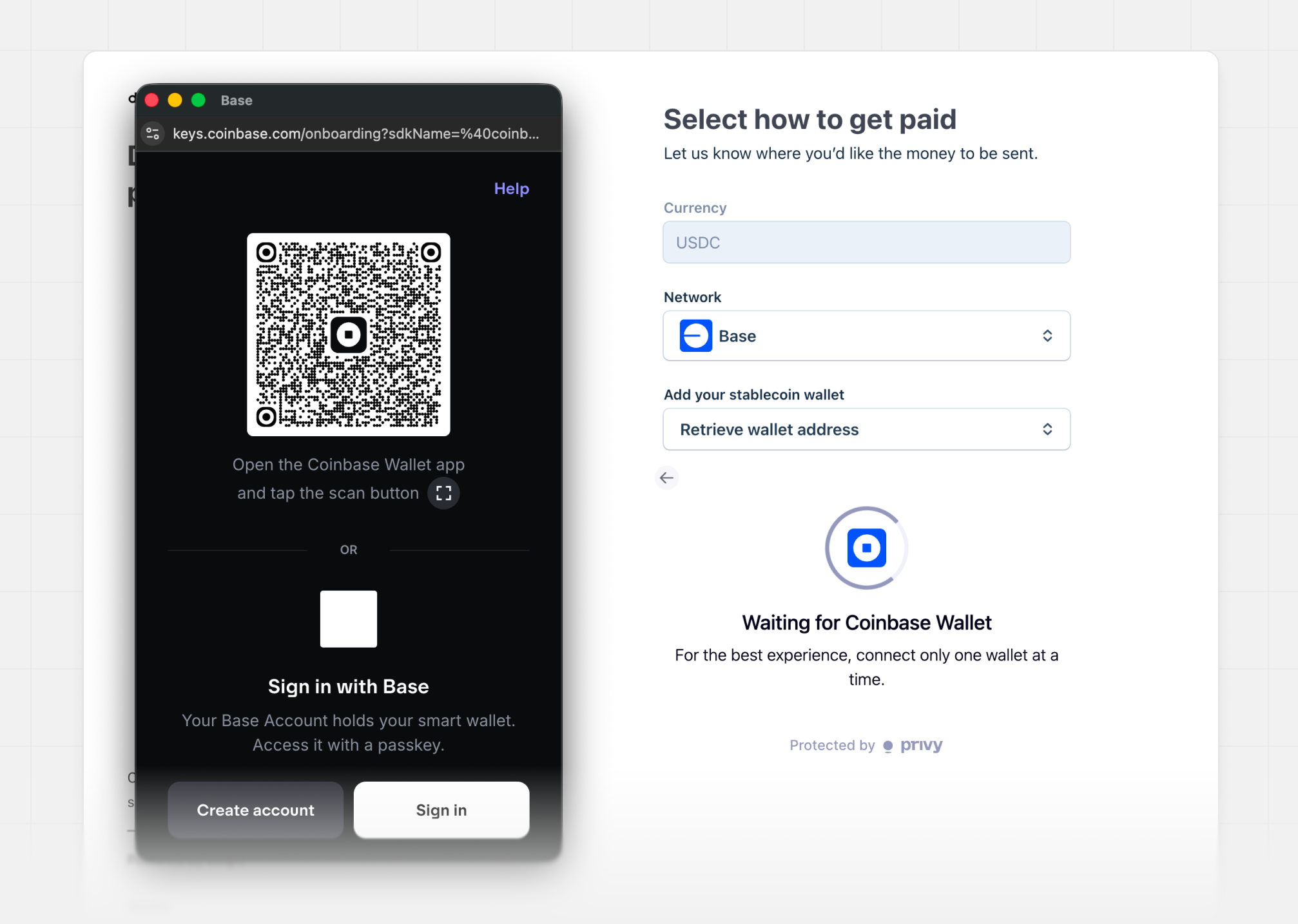 Connect stablecoin wallet step 3