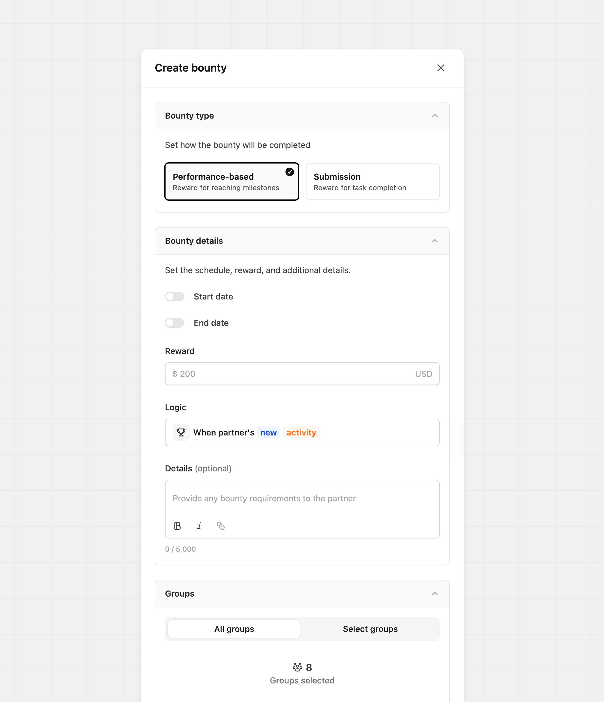 Create performance bounty