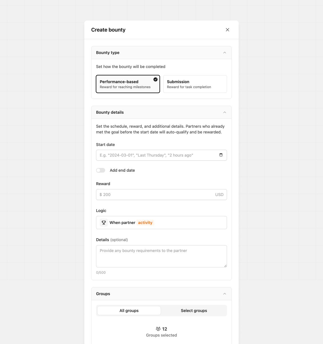 Create performance bounty