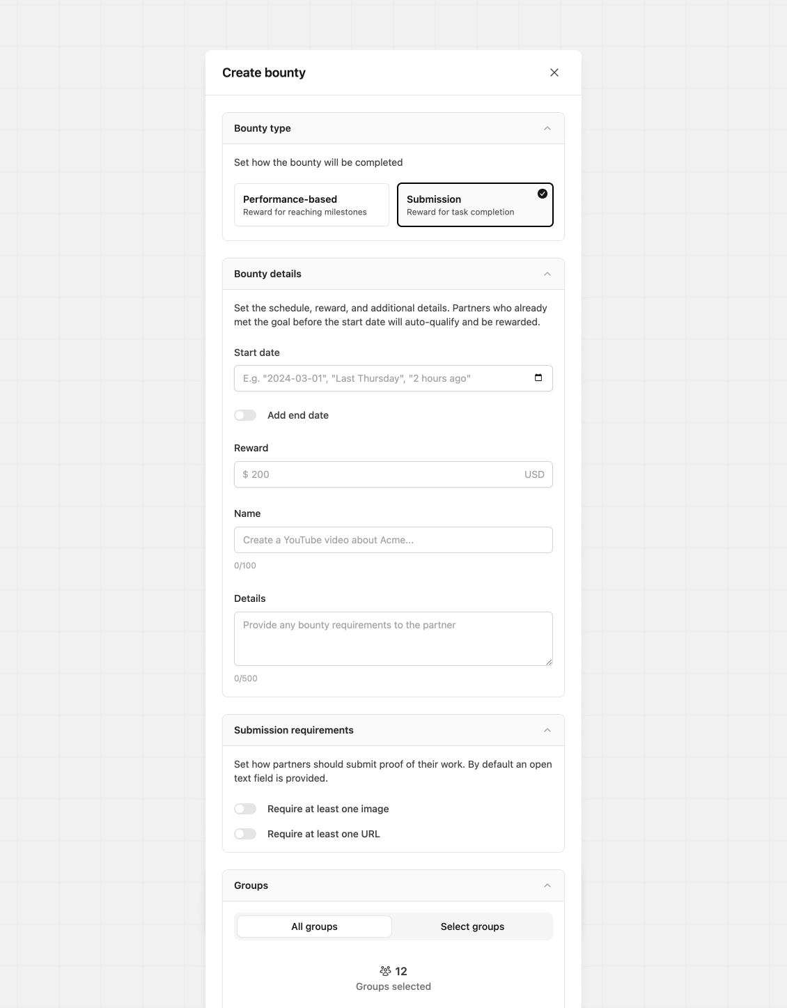 Create submission bounty