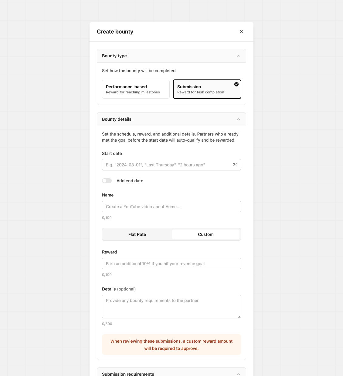Create submission bounty