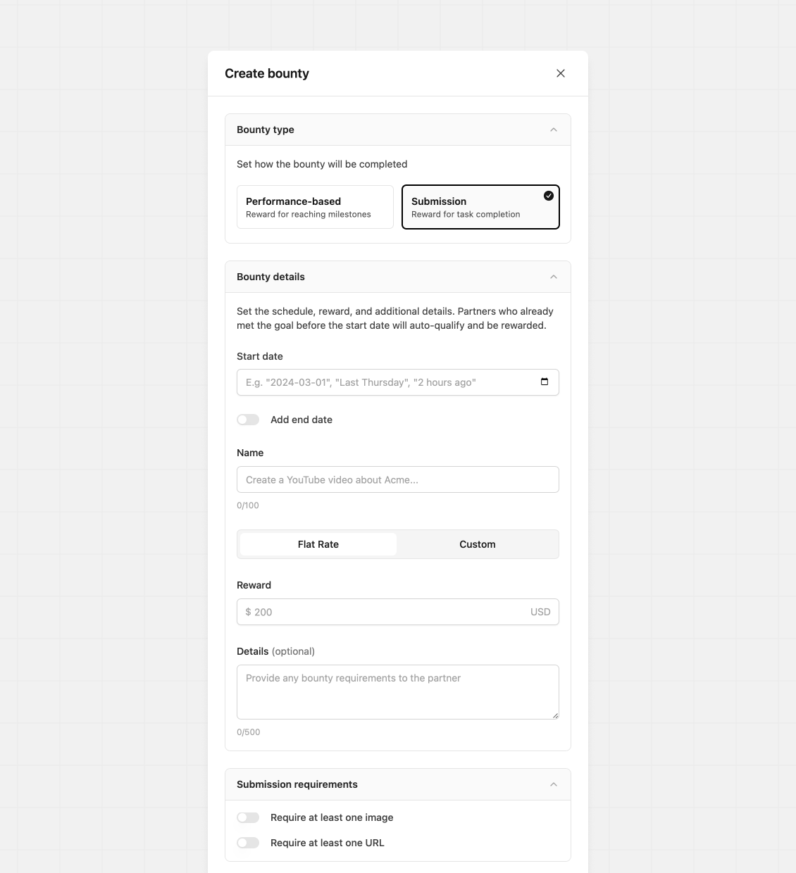 Create submission bounty