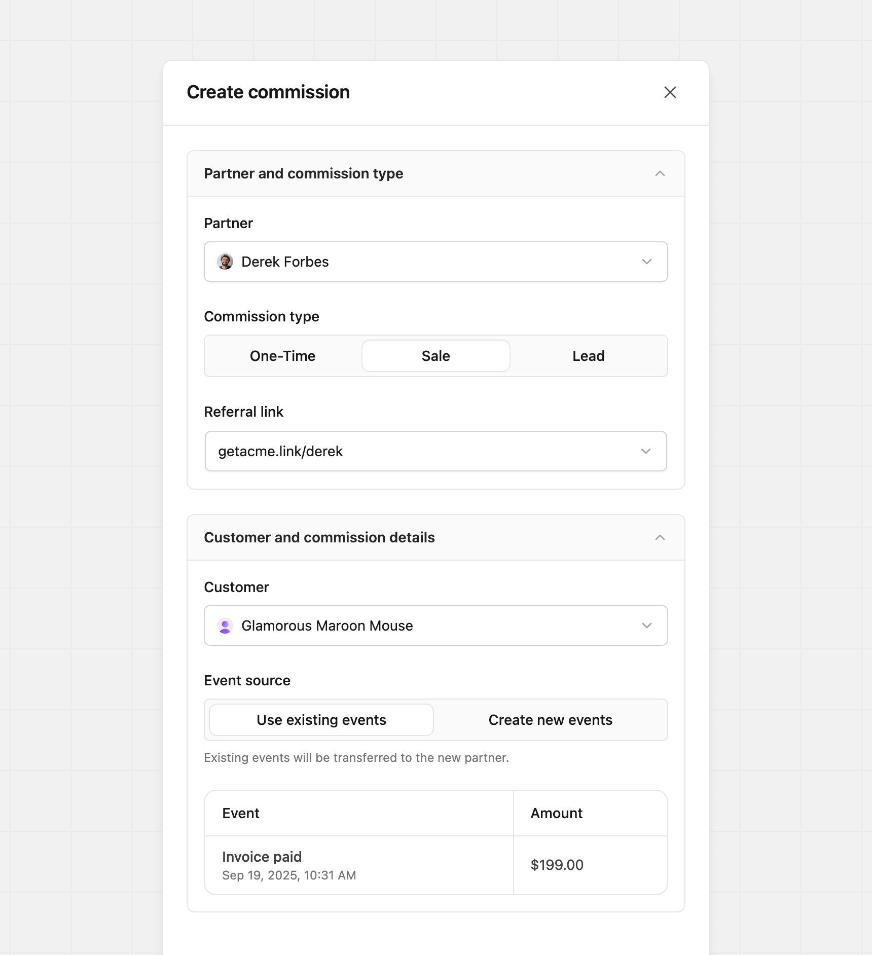 Create sale commission