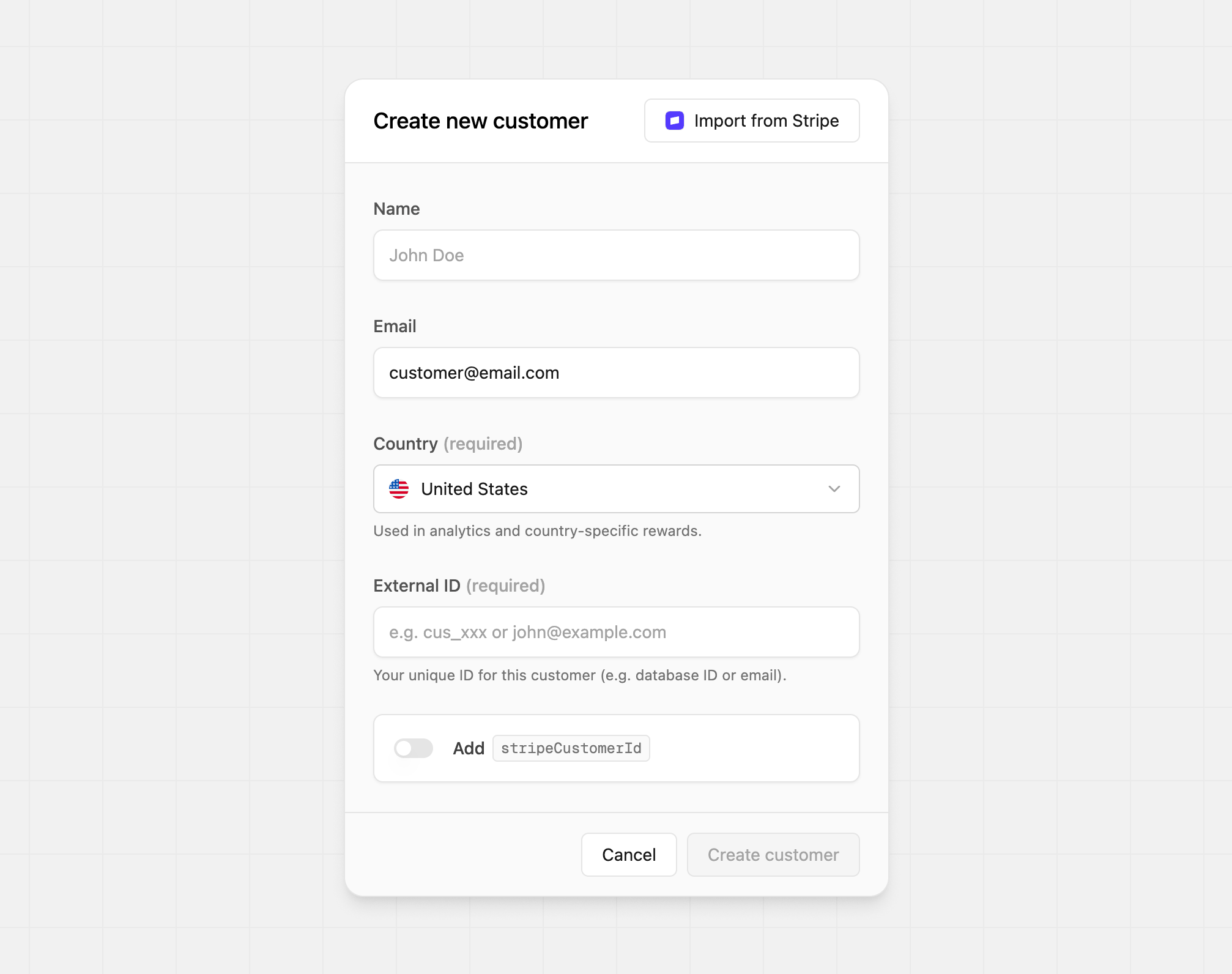 Create customer modal