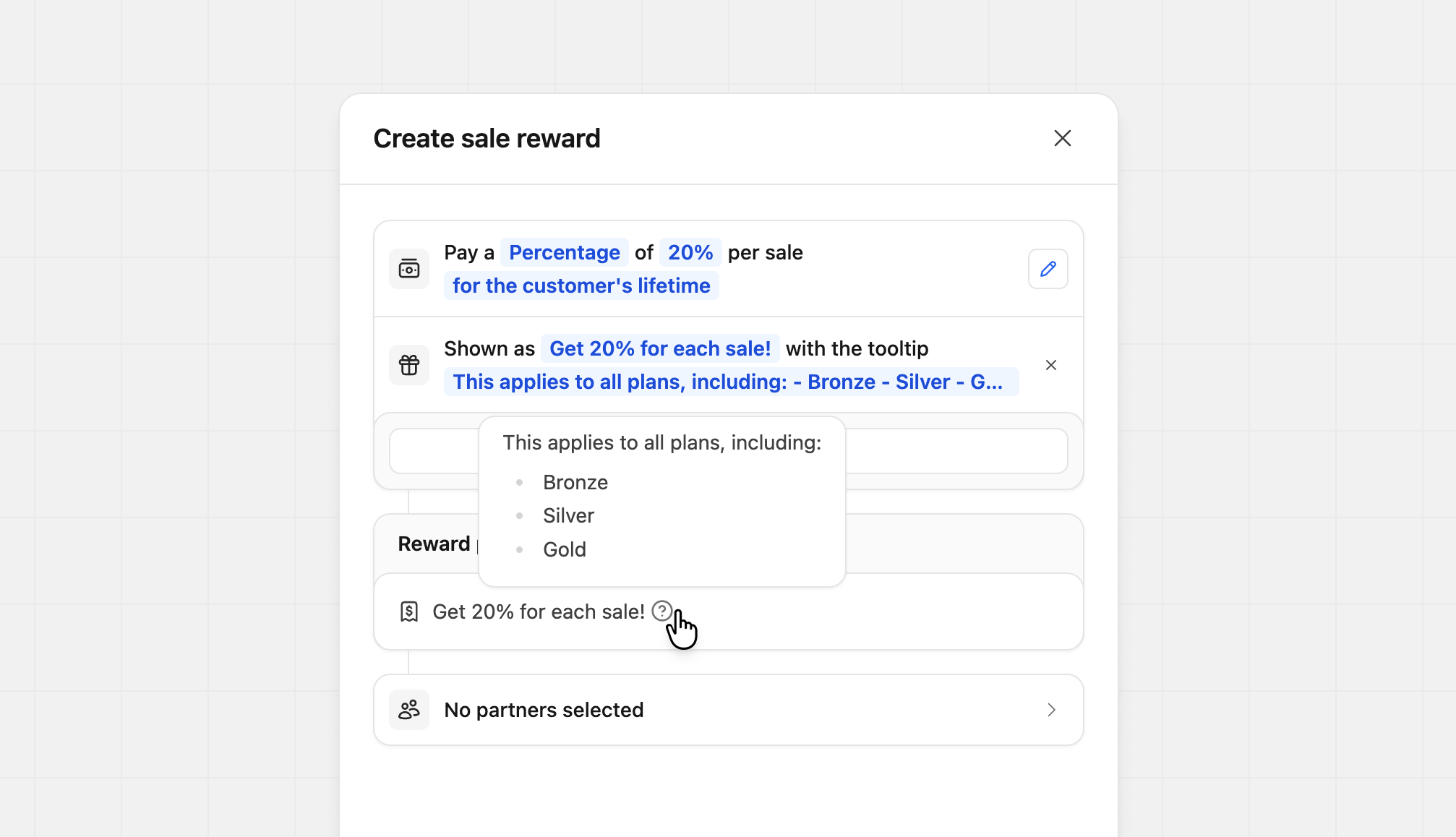 Reward preview tooltip hover