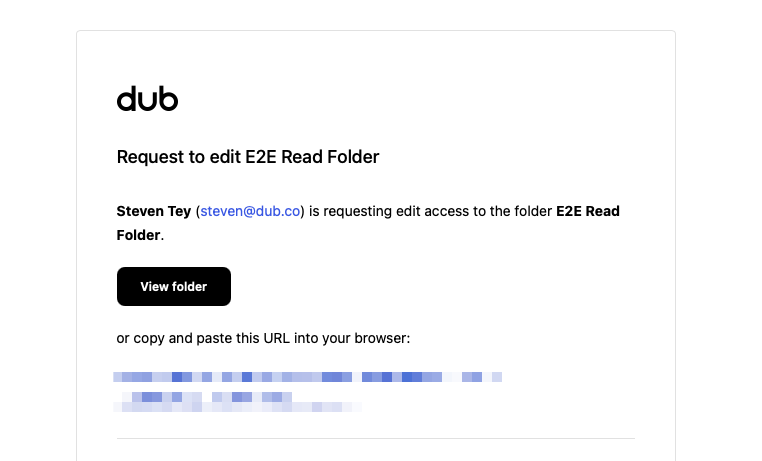 Folder access request email