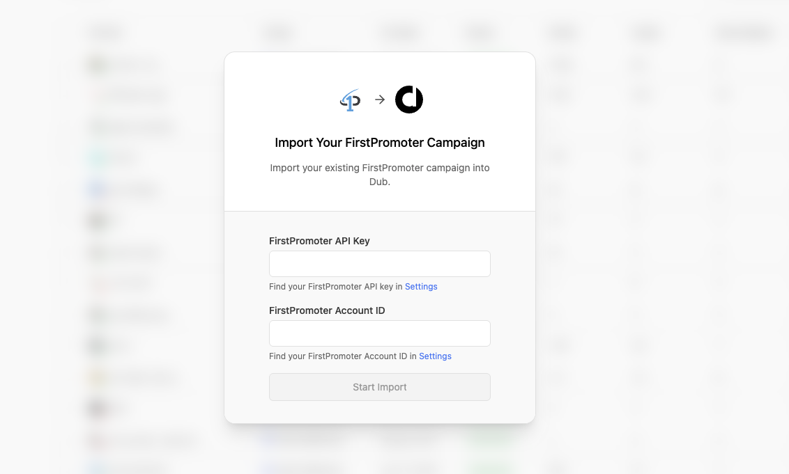 Import FirstPromoter modal