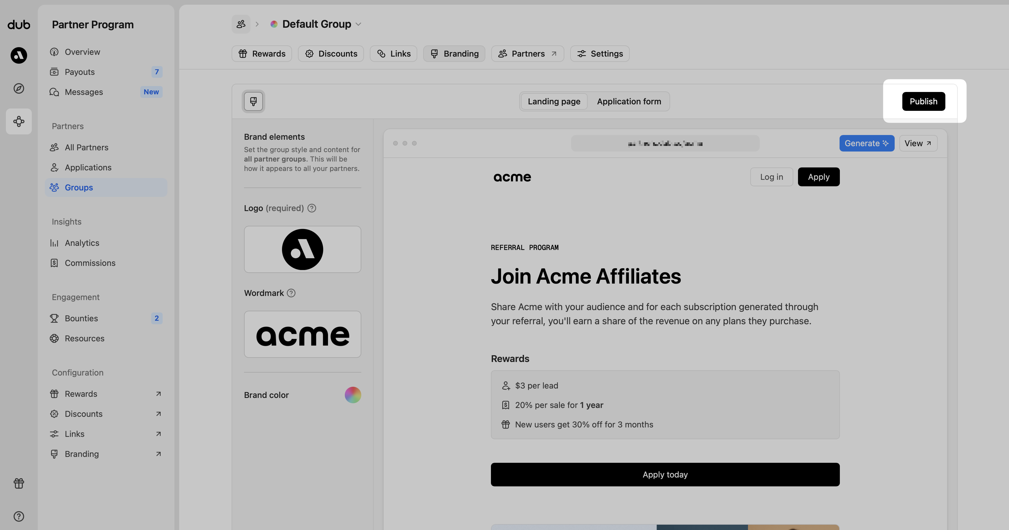 Publish button