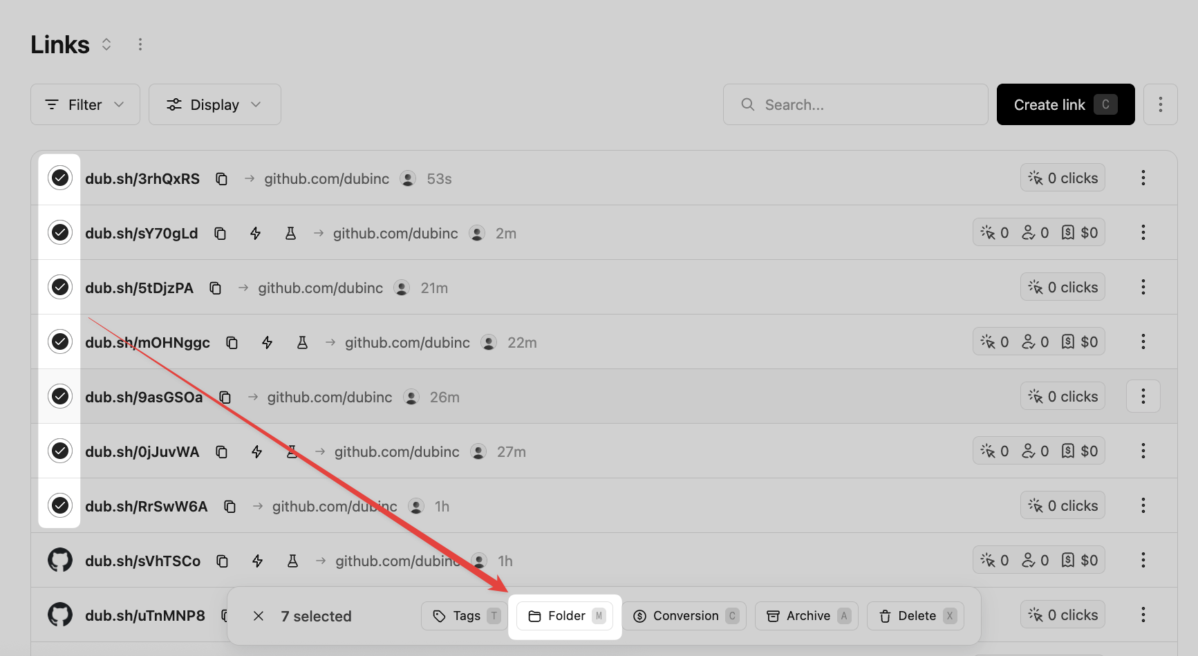 Move link to folder bulk