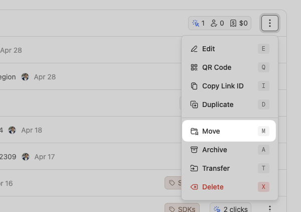 Move link to folder shortcut
