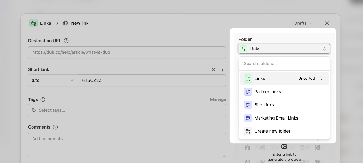 New folder link builder