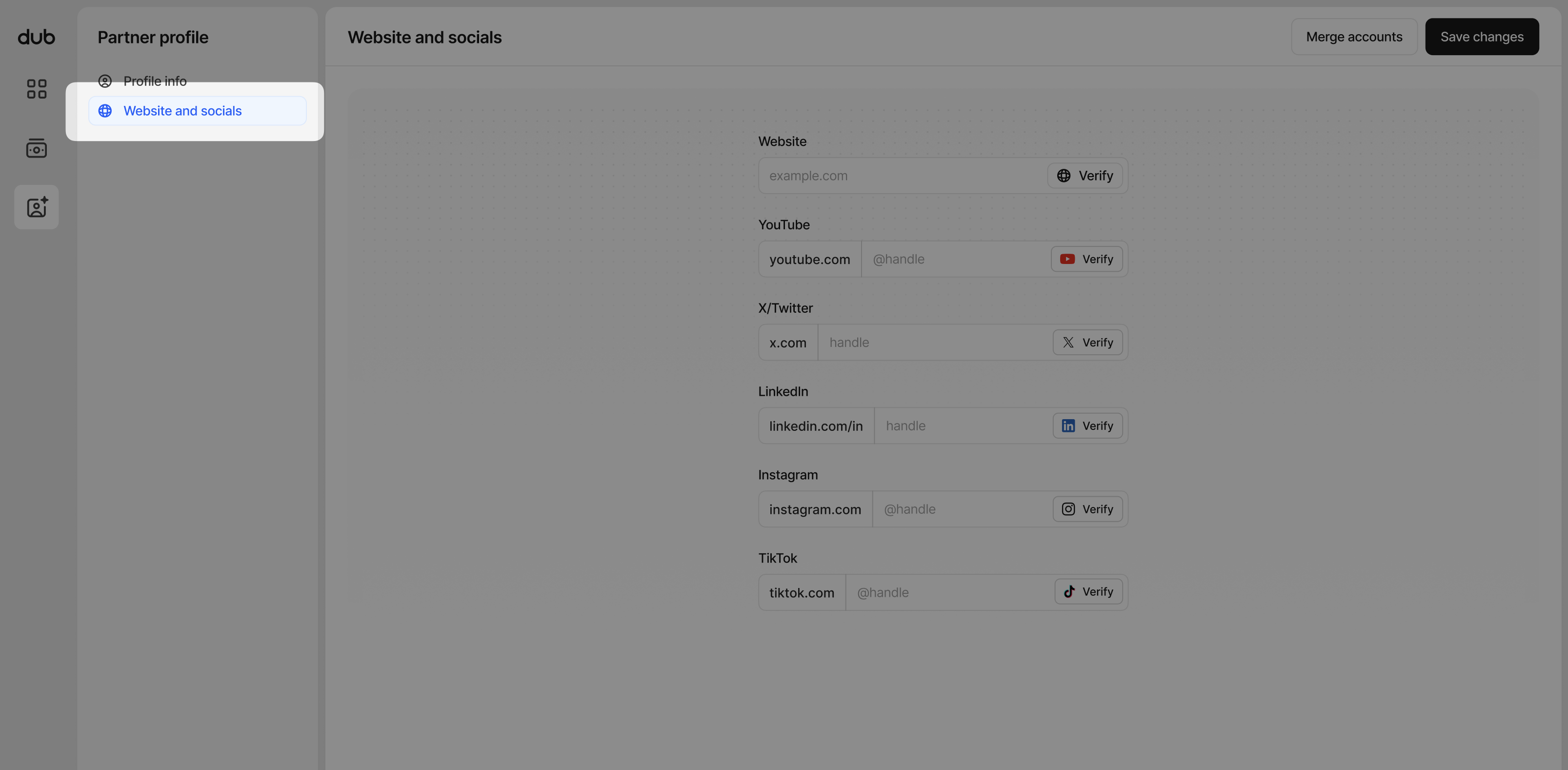 Website and social accounts
