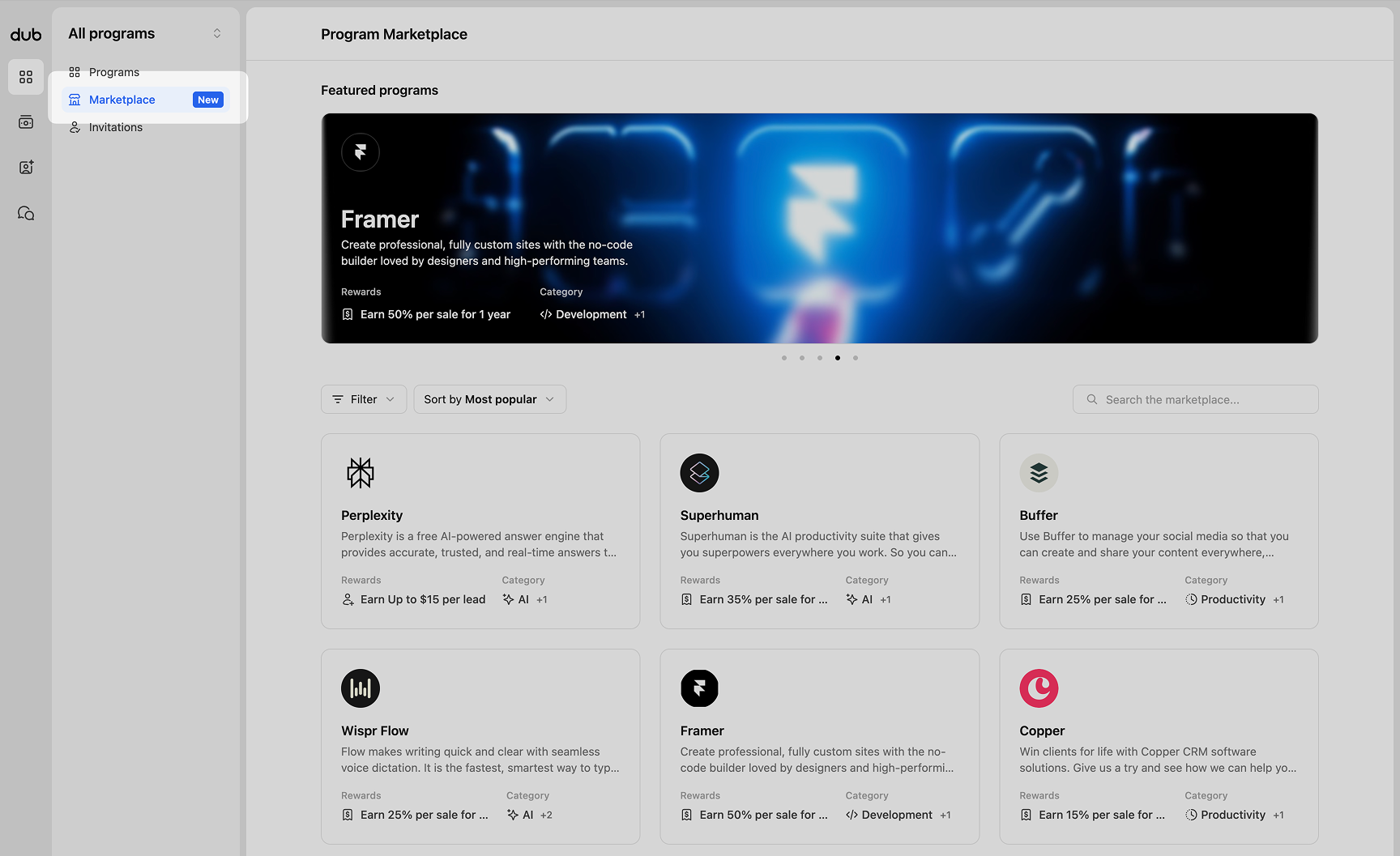 Program Marketplace in the navigation