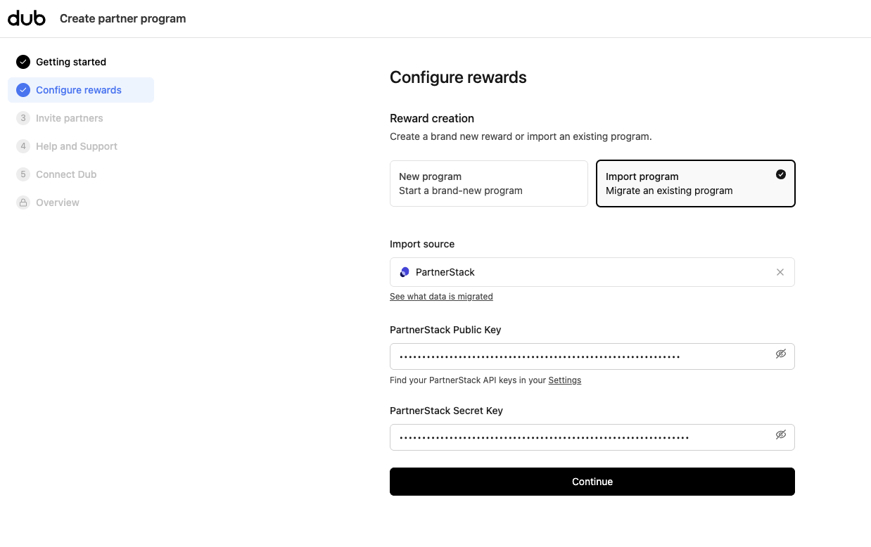 Program onboarding rewardful step