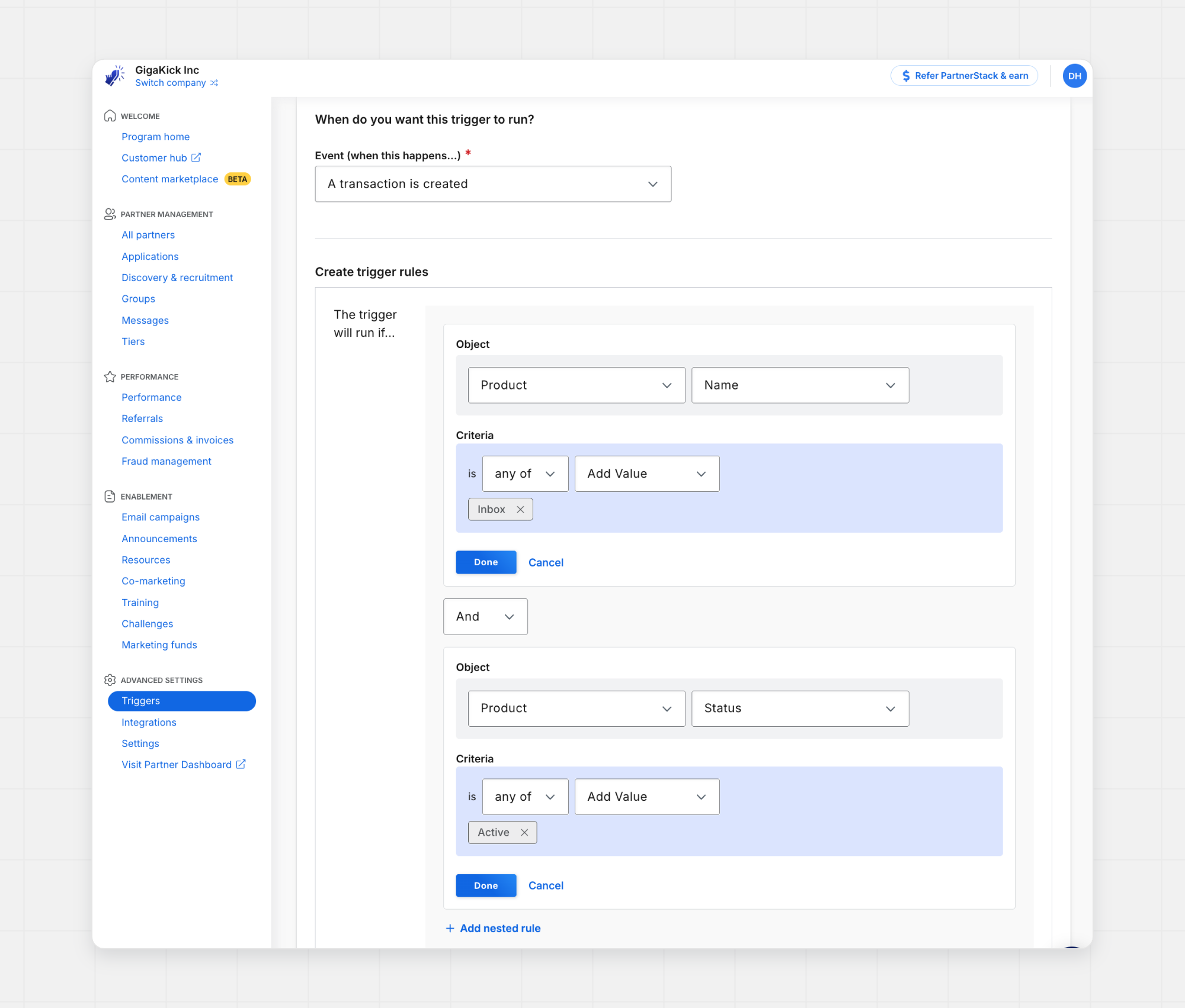 PartnerStack's reward builder