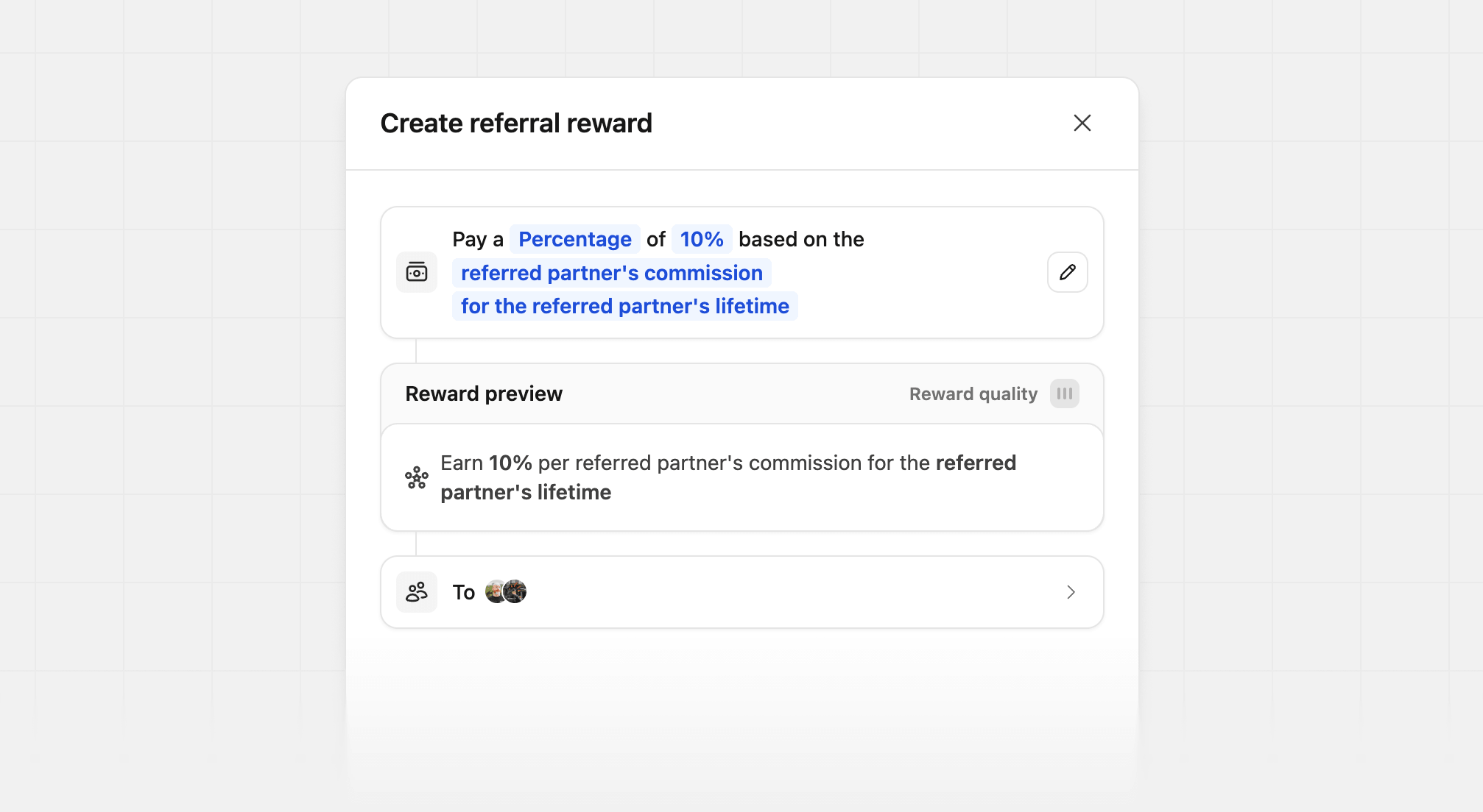 Referral reward partner commission