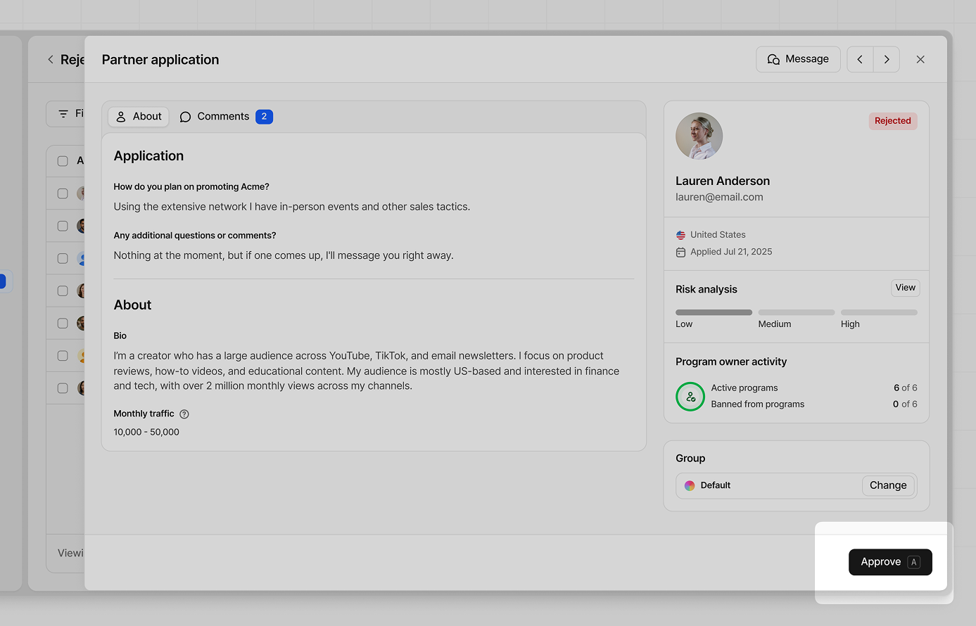 Application dropdown