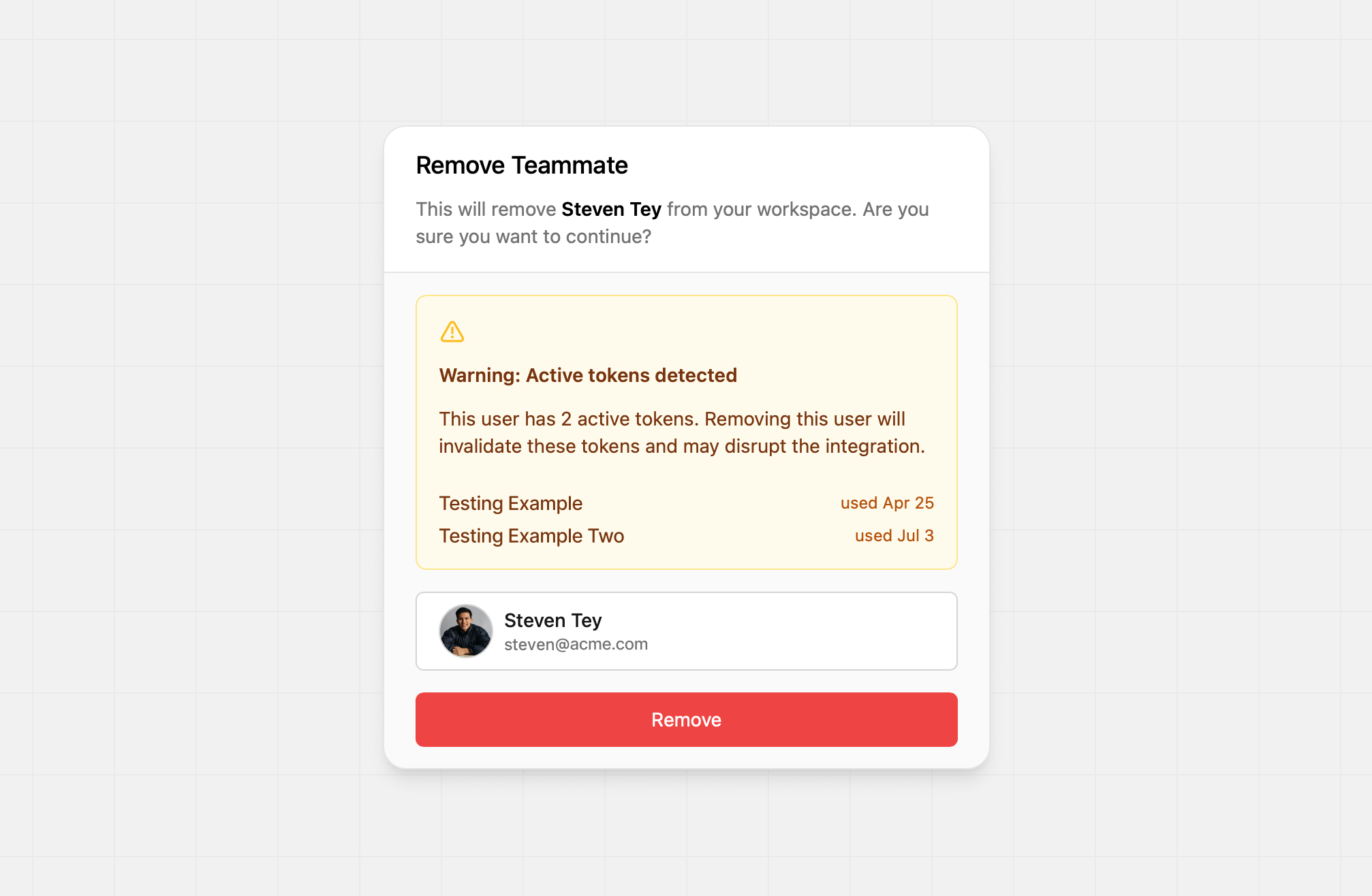 The Remove Teammate modal in Dub.co