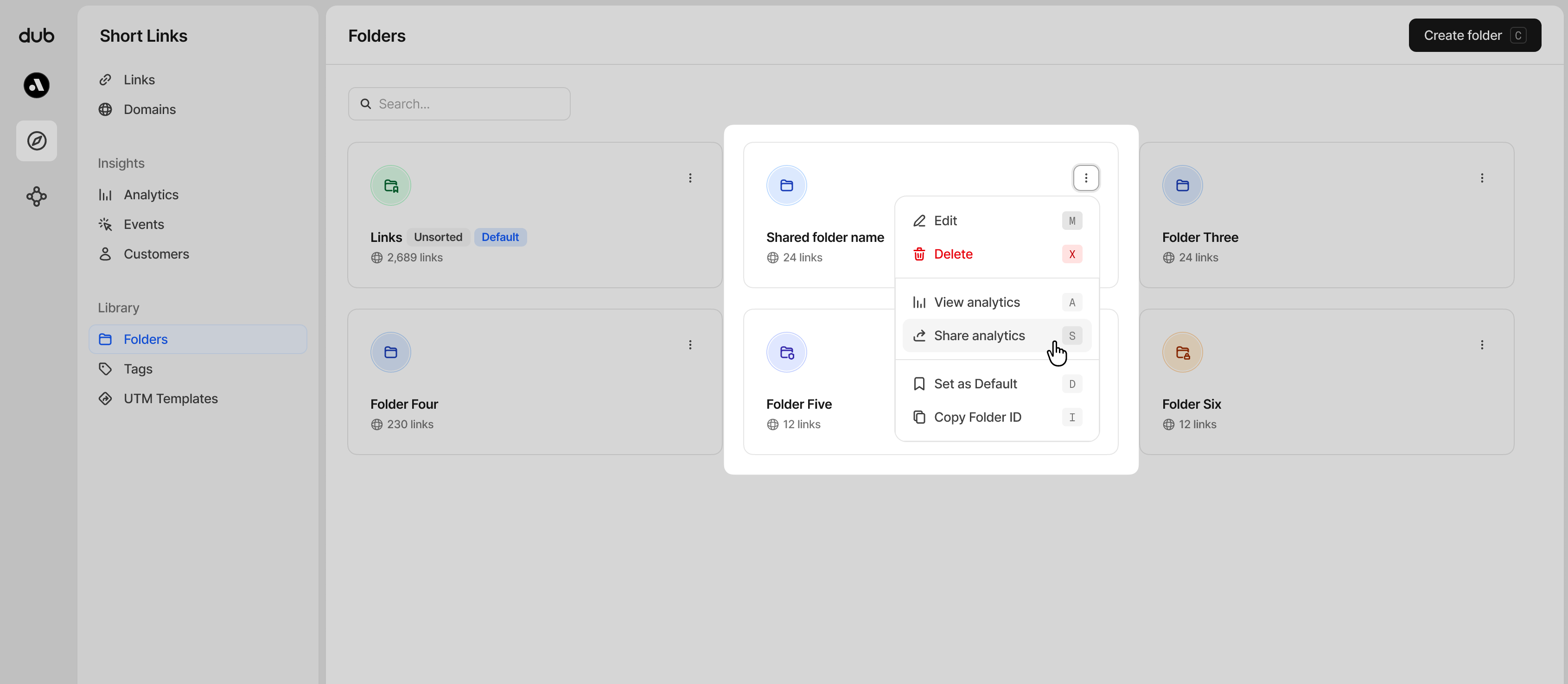 Folder dropdown options