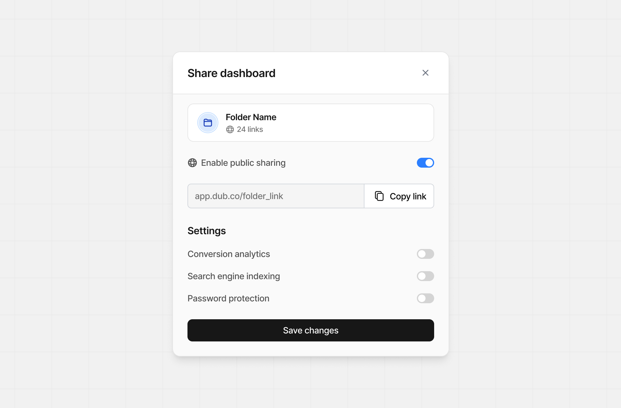 Share folder dashboard modal