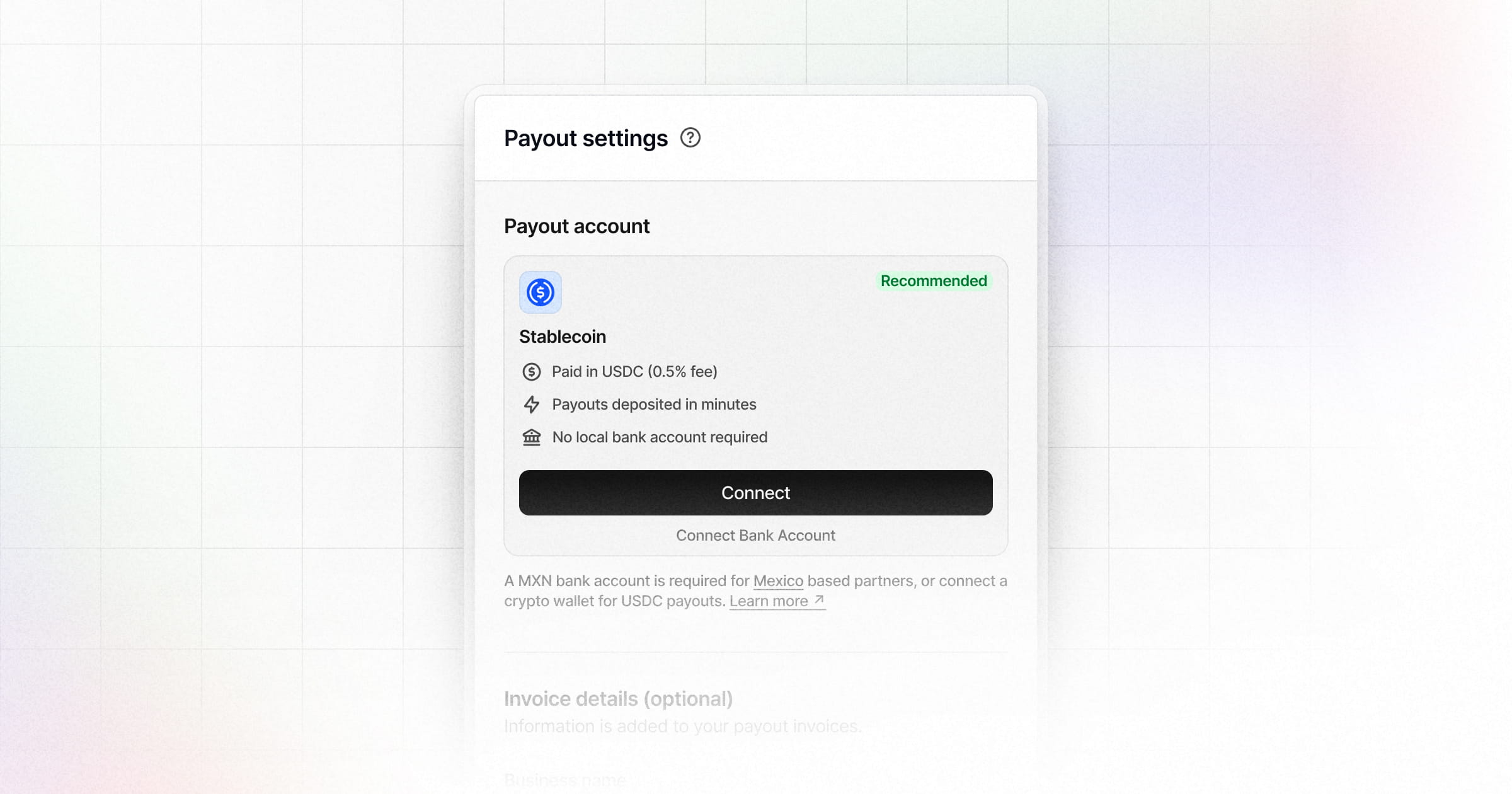 Connecting a stablecoin wallet on Dub takes less than 1 minute