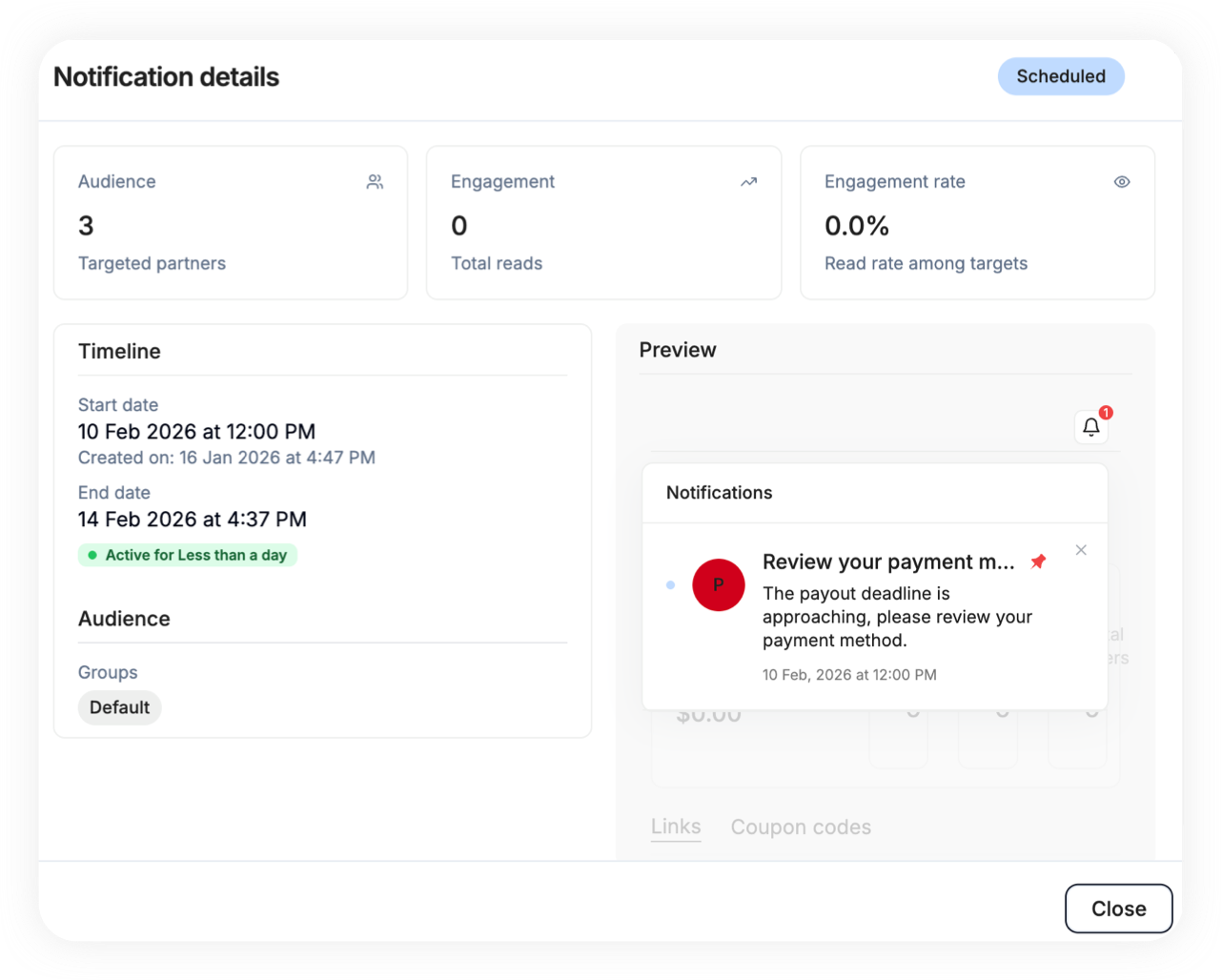 Tolt's notification settings