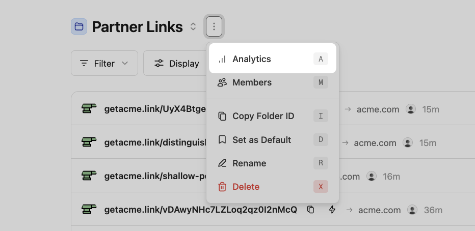View folder analytics shortcut