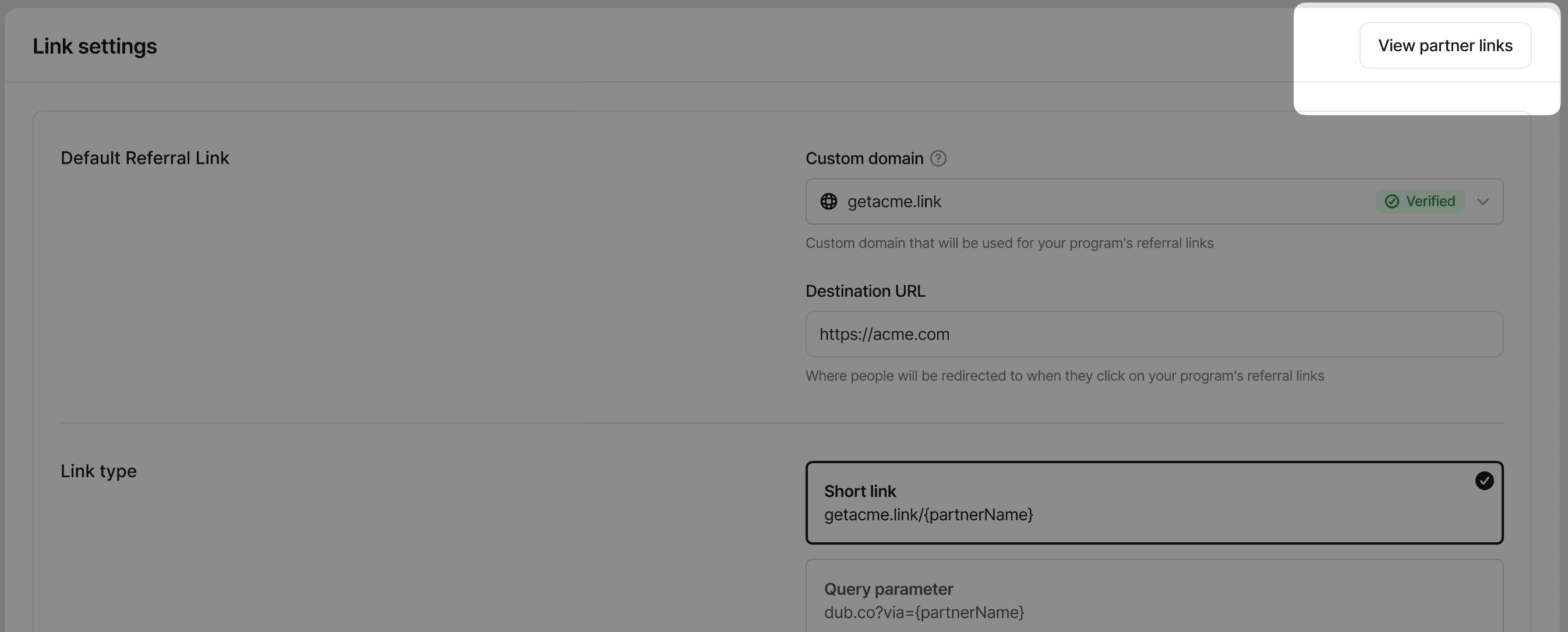 View partner links button