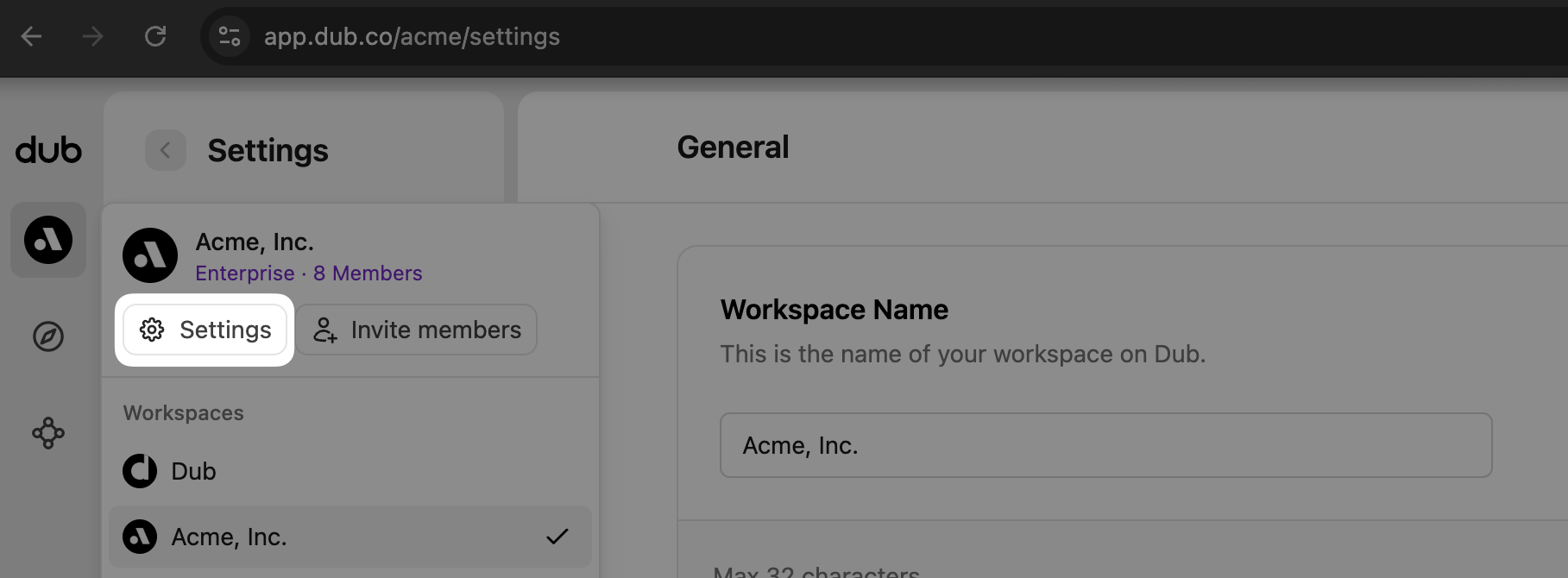 Workspace settings