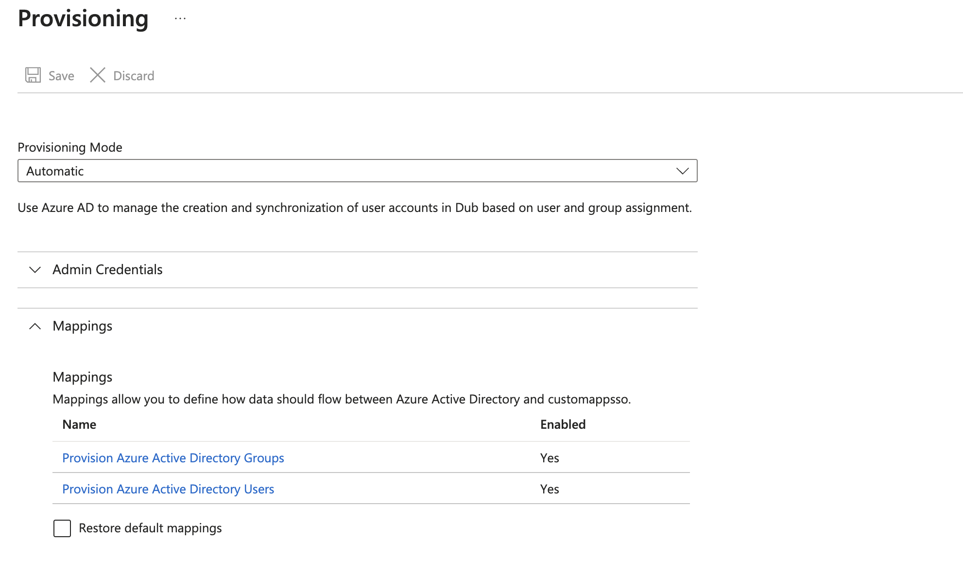 Mappings section of Azure SAML application