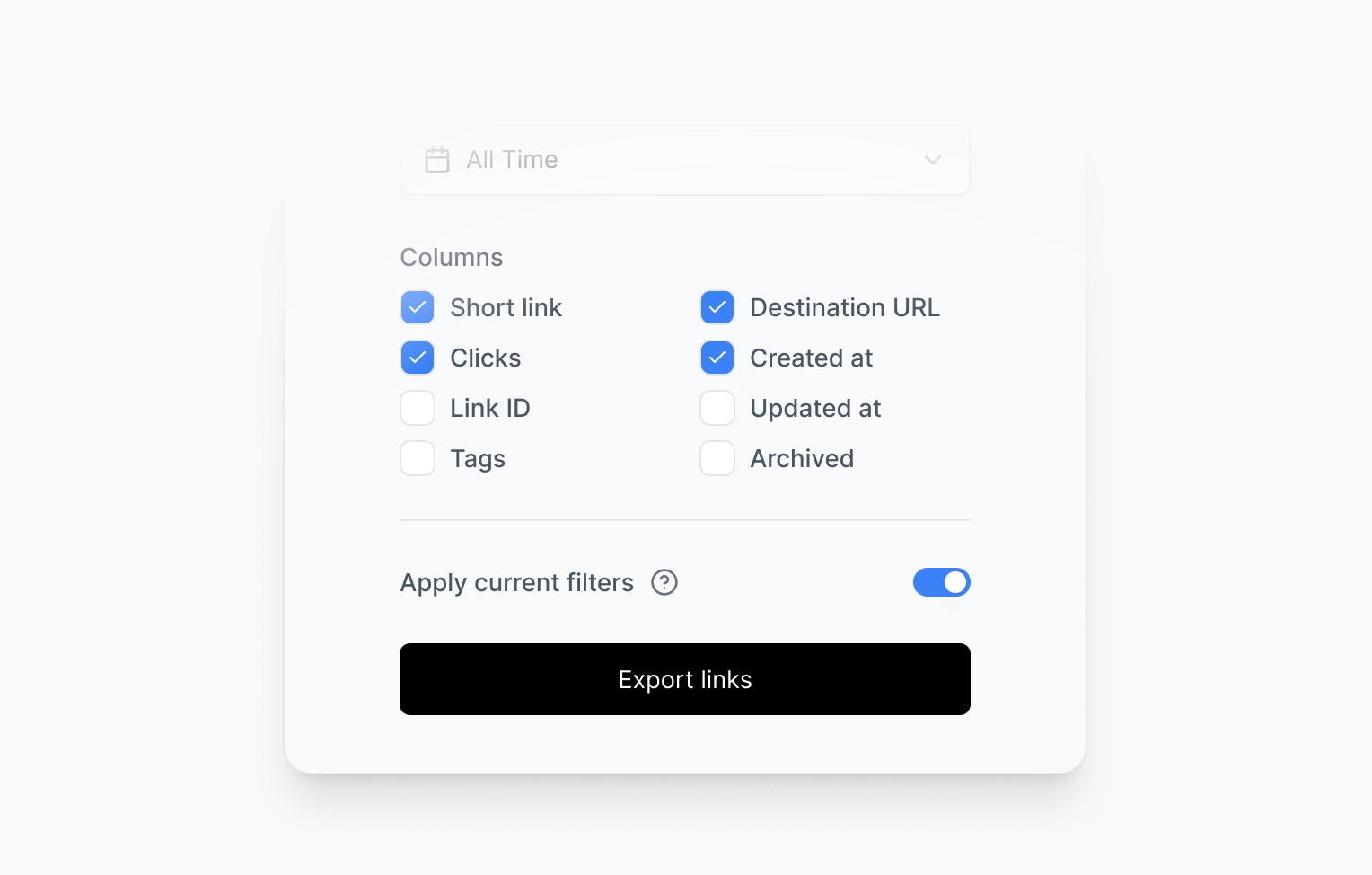 Apply current filters to the links you want to export