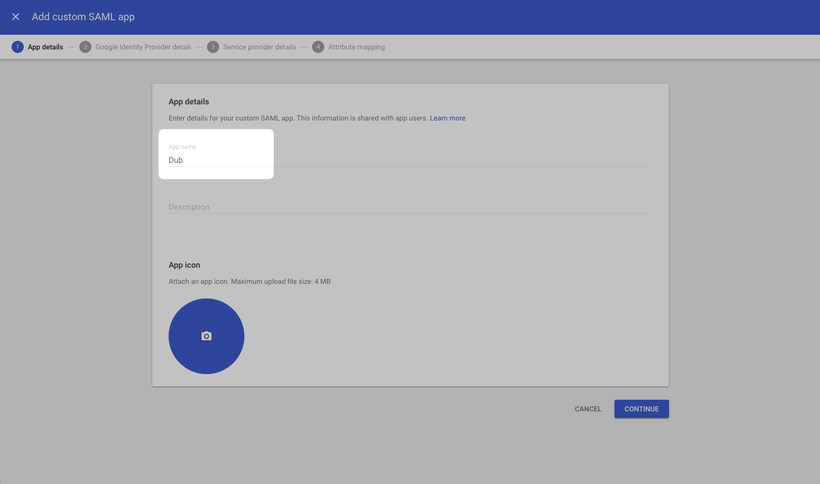 Configuring SAML app name on the Google Admin Dashboard