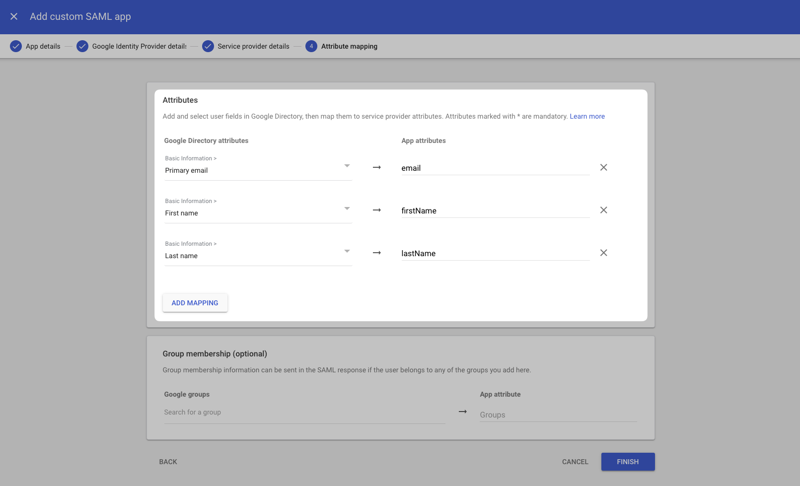 Attribute Mapping on the Google Admin Dashboard