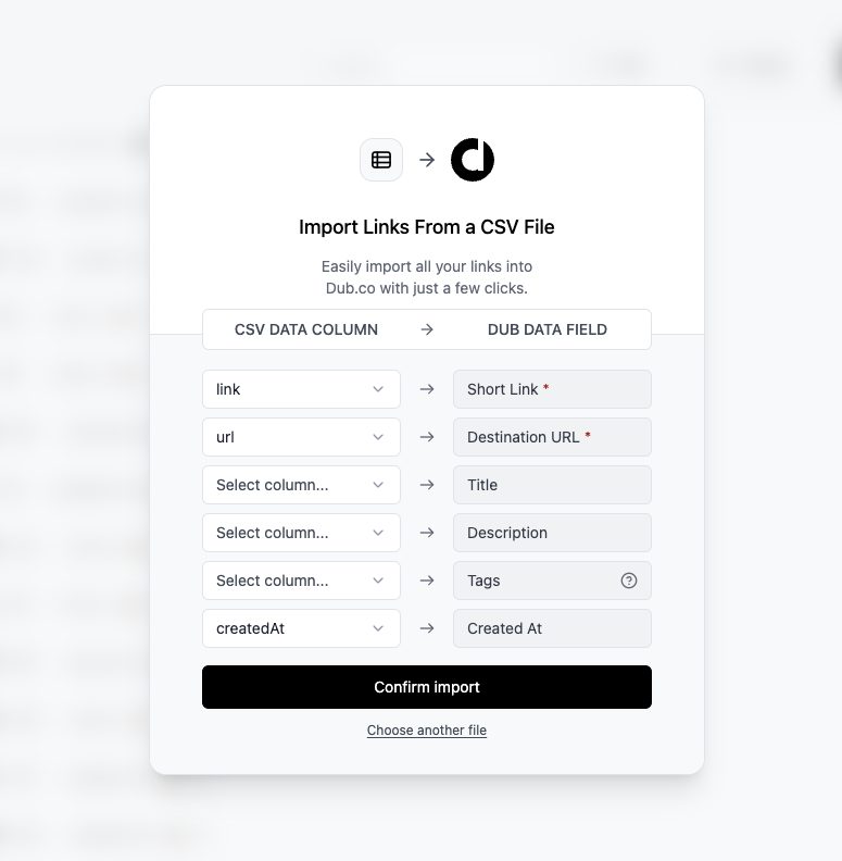 CSV import column mapping