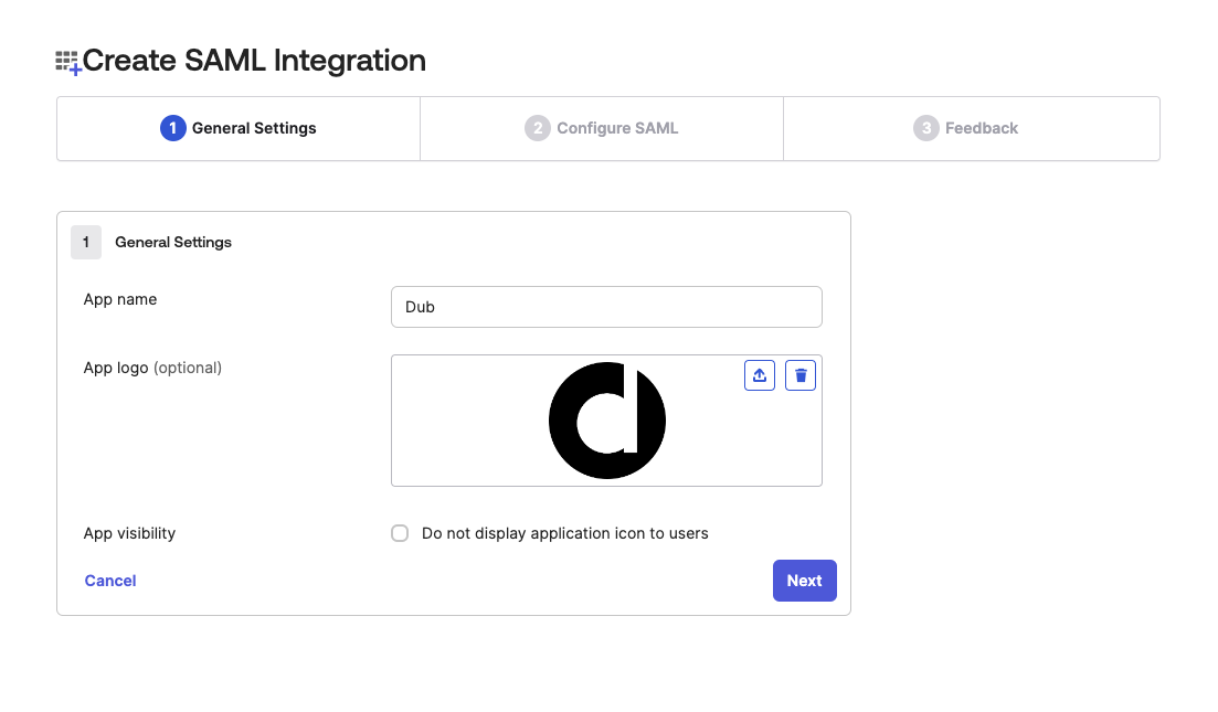 General Settings page on the Okta Dashboard