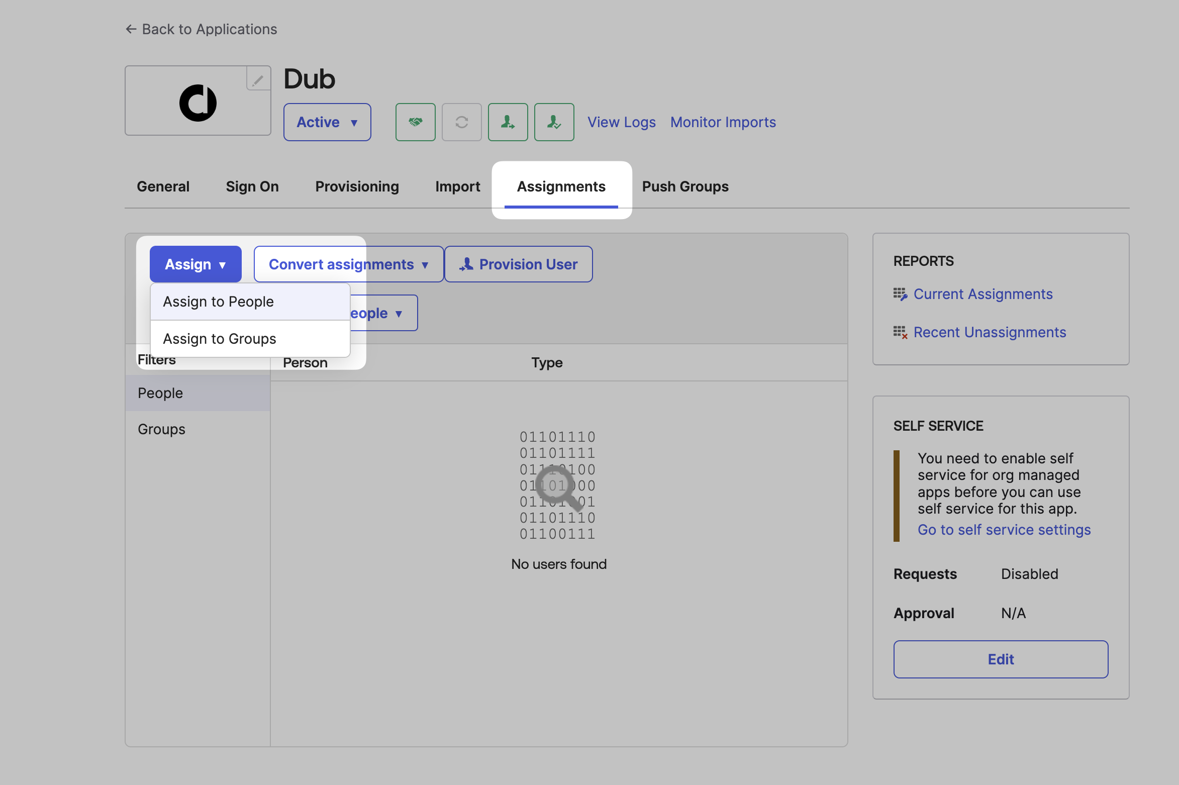 Assigning users in Okta