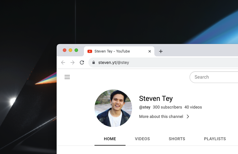 Masking 'youtube.com/@stey' with 'steven.yt'