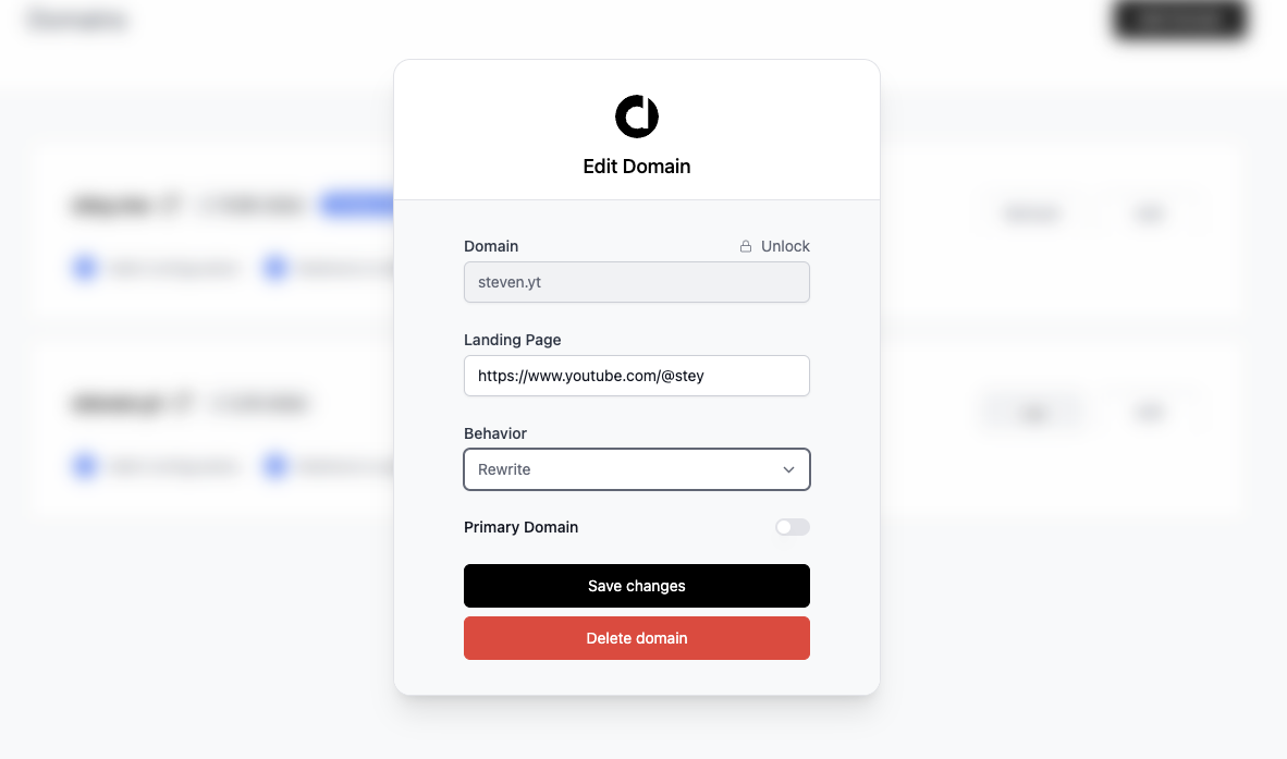 Setting the behavior of a domain to 'Rewrite'