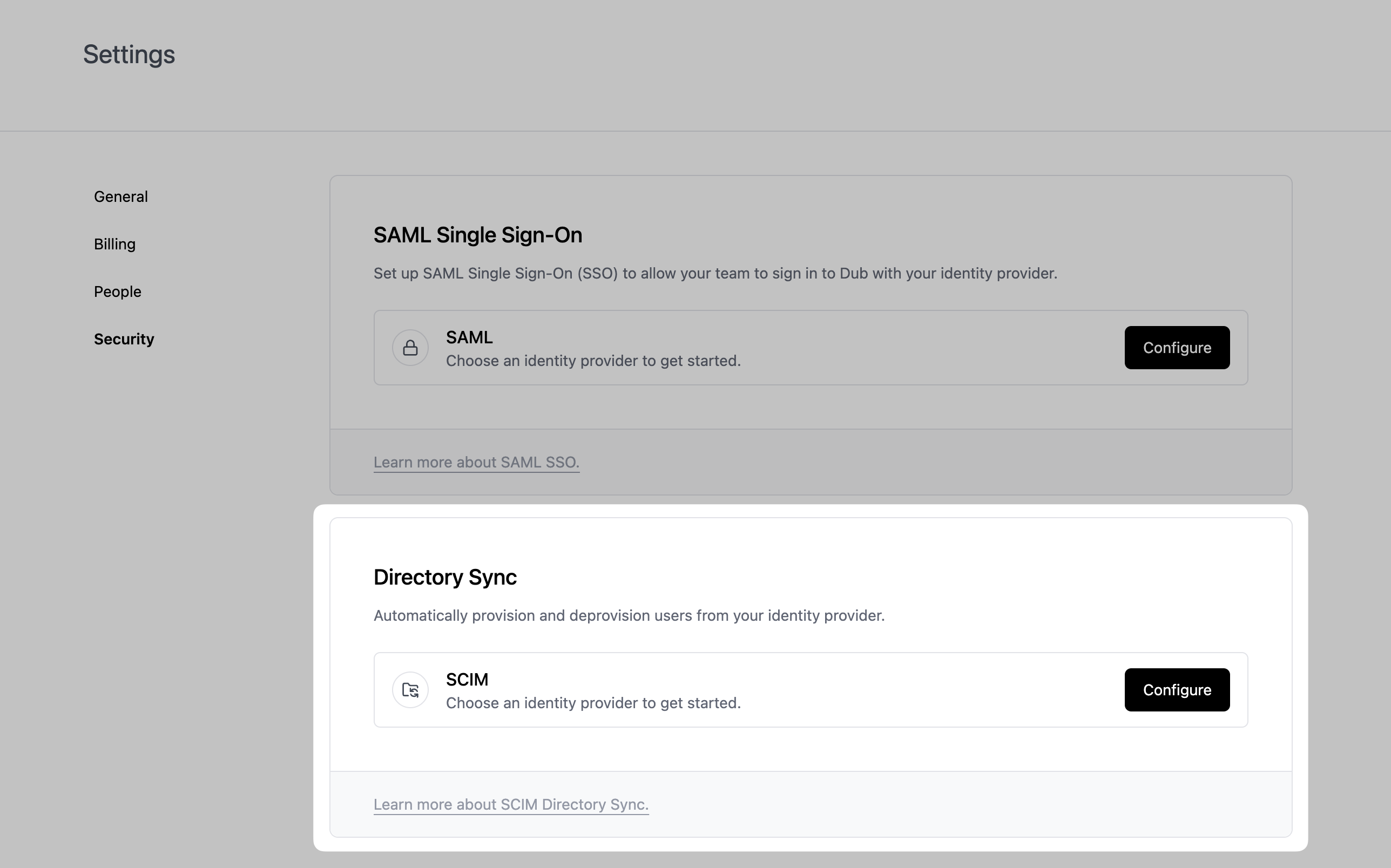 Directory Sync section on the Dub Dashboard